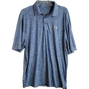 Under Armour‎ Polo Loose Shirt Men's Large Blue Heathered Loose Heatgear Golf